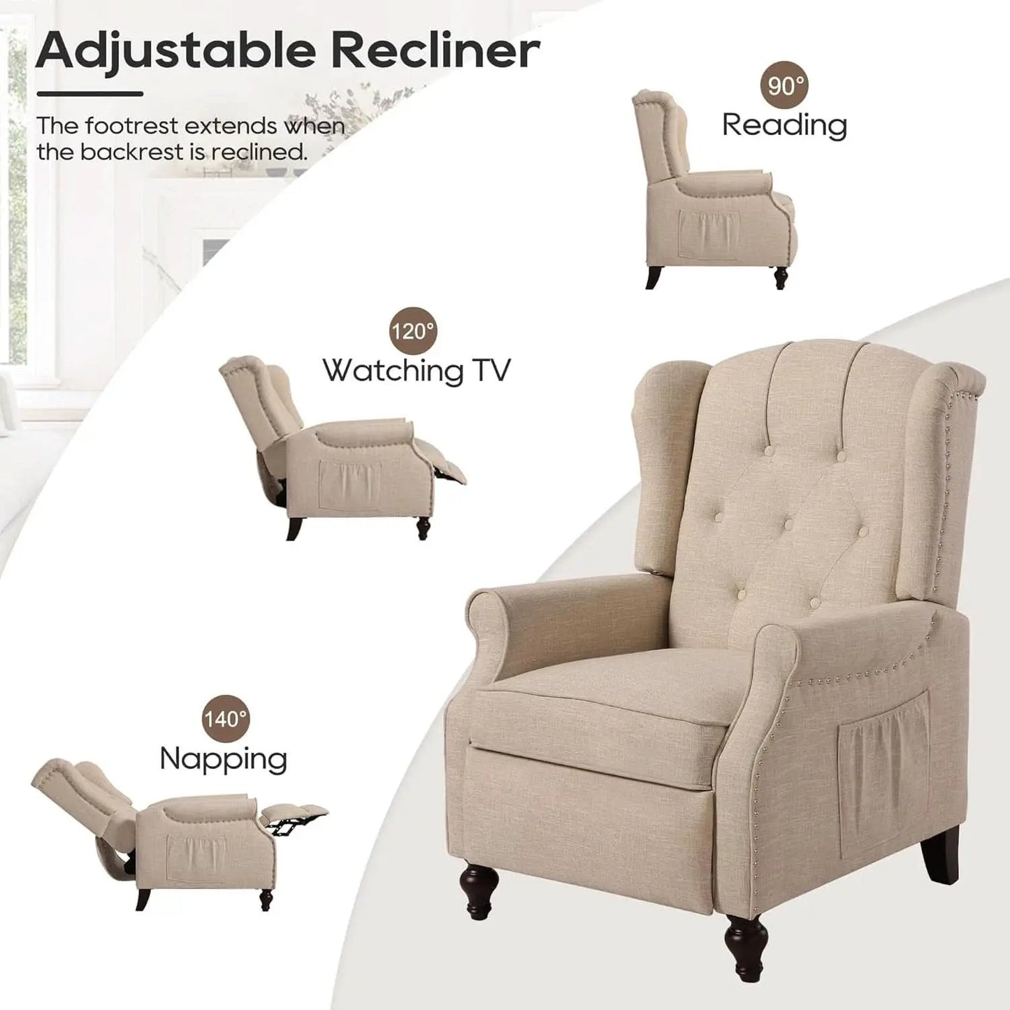 Vintage Wingback Recliner Chair With Massage And Heat from PriceLows™