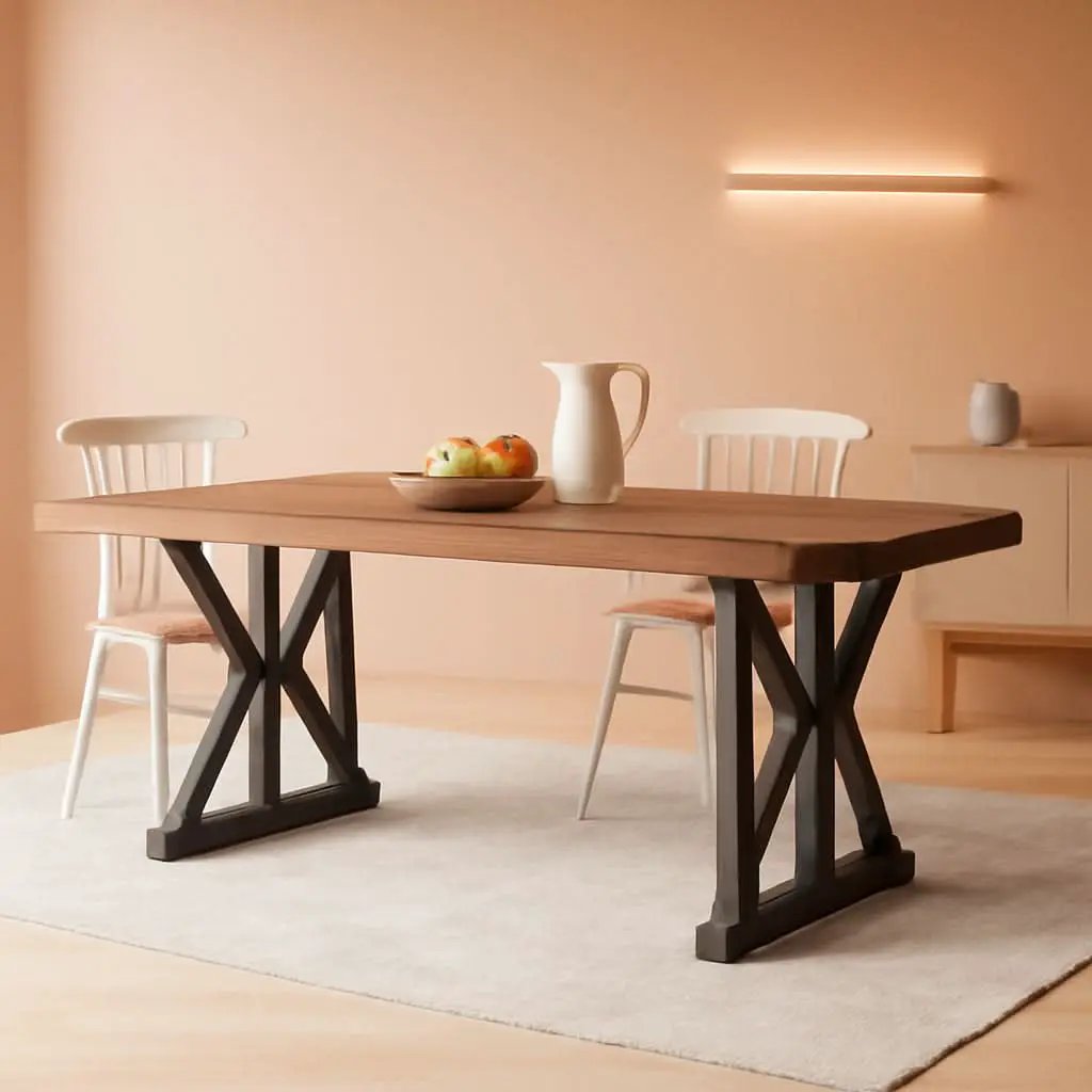 Farmhouse 70.8 Inch Wood Dining Table With Metal Legs from PriceLows™