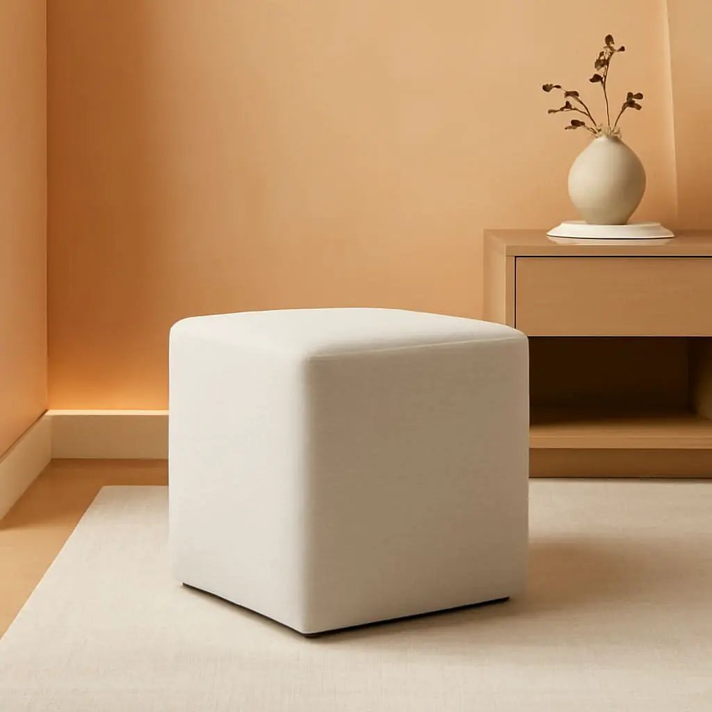 Callum 17 Inch Ivory Square Hand crafted Textured Woven Ottoman from PriceLows™