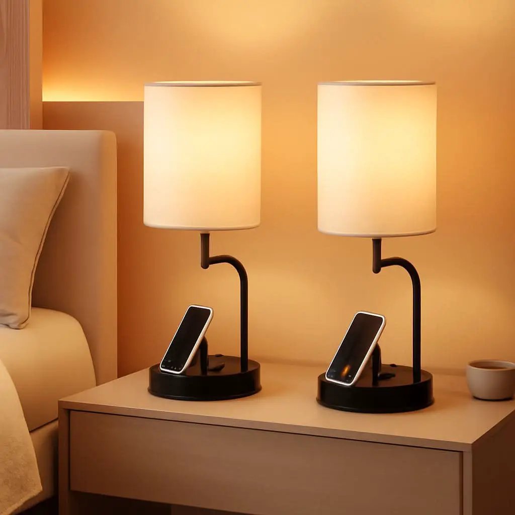 Table Lamp With 3 USB Ports And AC Outlet For Bedroom from PriceLows™