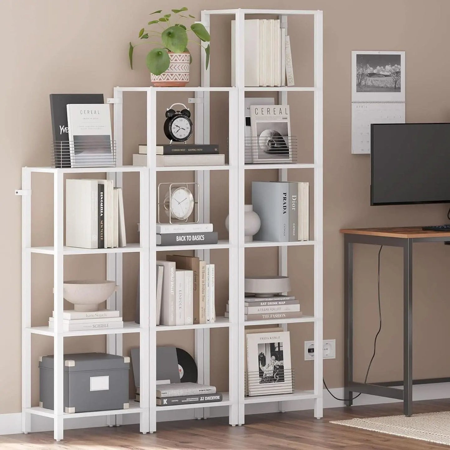Six Tier Tall White Bookshelf For Small Spaces Living Room from PriceLows™