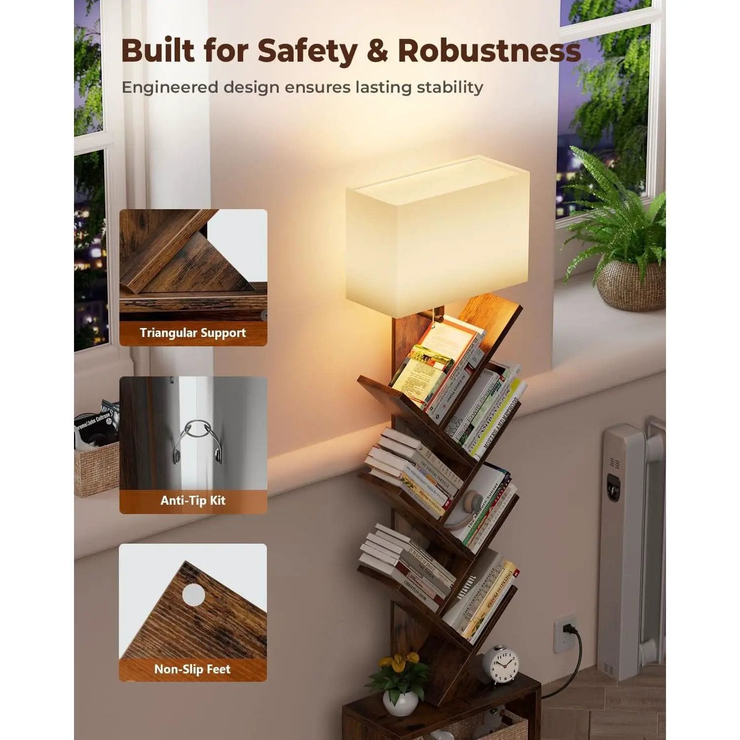 6 Tier Tree Bookshelf With Light Rustic Brown Home Office from PriceLows™