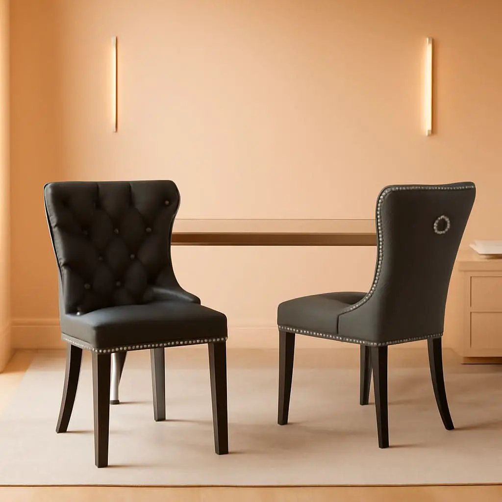 Velvet Dining Chairs Set Of 6 Black And Dark Grey Nailhead Trim from PriceLows™