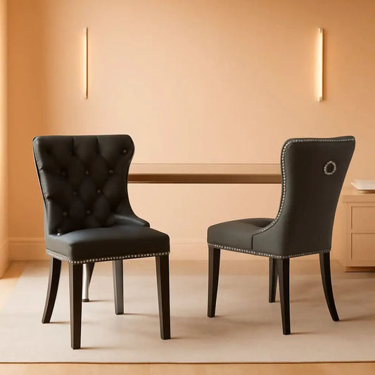 Velvet Dining Chairs Set Of 6 Black And Dark Grey Nailhead Trim from PriceLows™