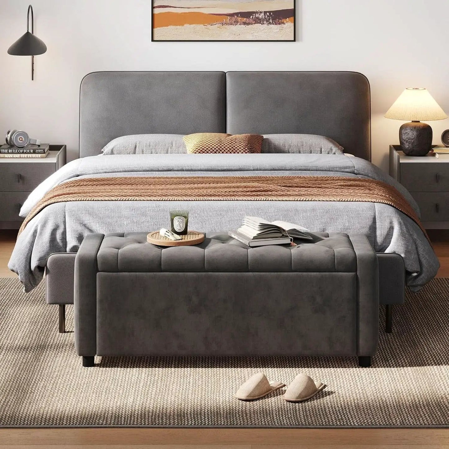 50 Inch Grey Luxurious Upholstered Storage Ottoman from PriceLows™
