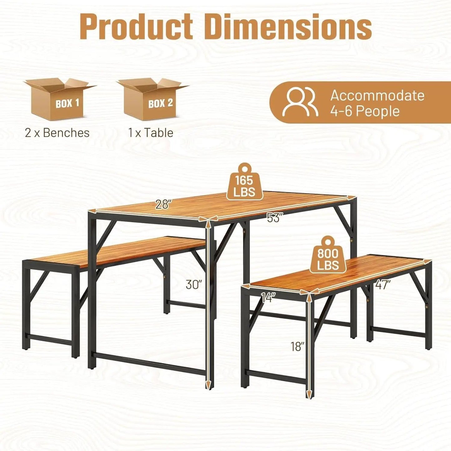 3 Piece Patio Dining Set For Six With 53 Inch Acacia Wood Table And Space Saving Benches from PriceLows™