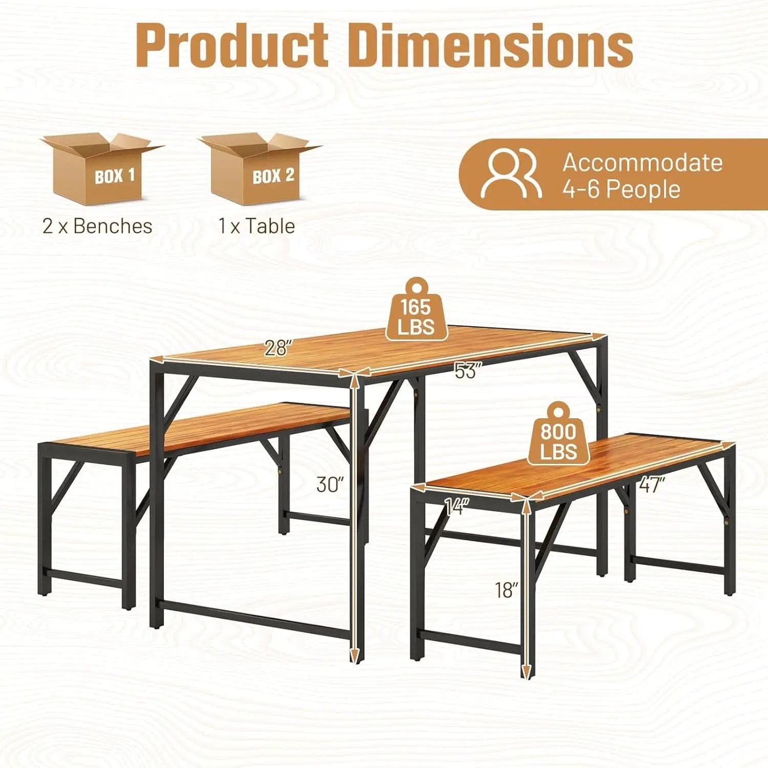 3 Piece Patio Dining Set For Six With 53 Inch Acacia Wood Table And Space Saving Benches from PriceLows™