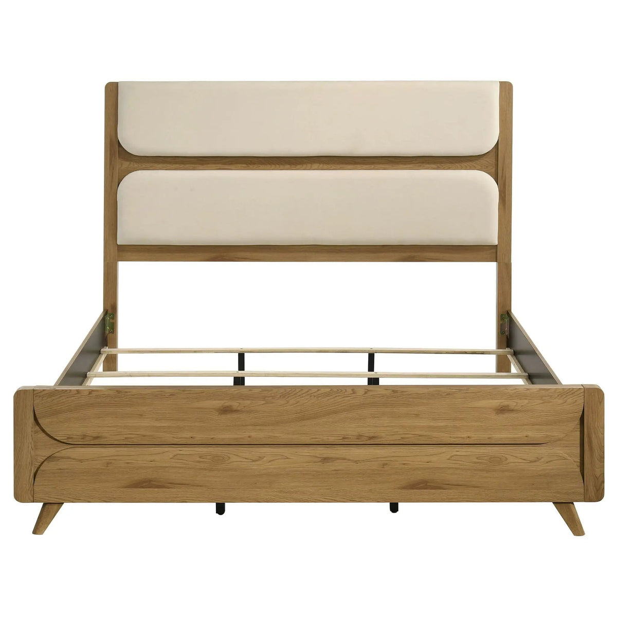 Bennett 78-inch Eastern King Upholstered Panel Bed Cream and | 78.25 x 86.5 x 59 in | Rubberwood & Engineered Wood | Light Oak