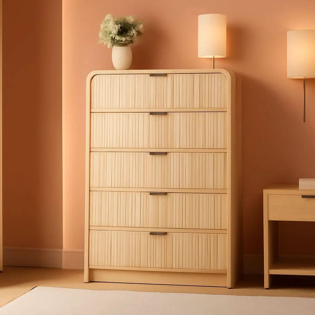 Natural Oak 48 Inch Modern Dresser With Fluted Fronts from PriceLows™