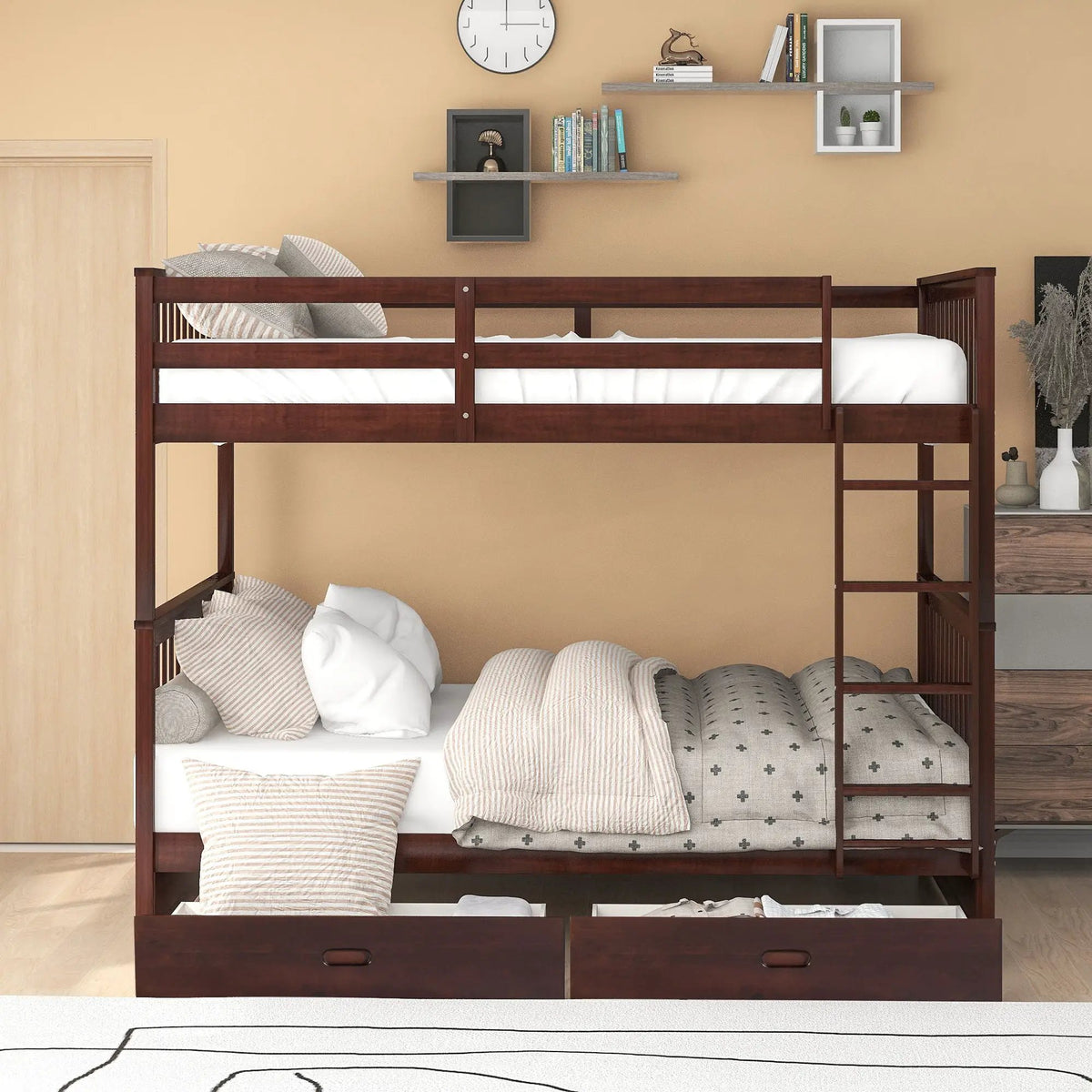 Bunk Bed With Ladders | 2 Storage Drawers | Space-Saving Design | Sleepover Ready