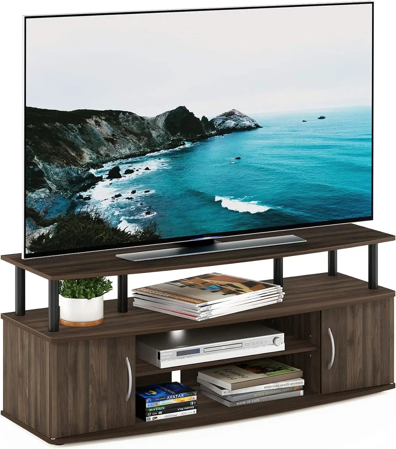JAYA Large TV Stand for 55 Inch TVs Walnut Black Finish from PriceLows™