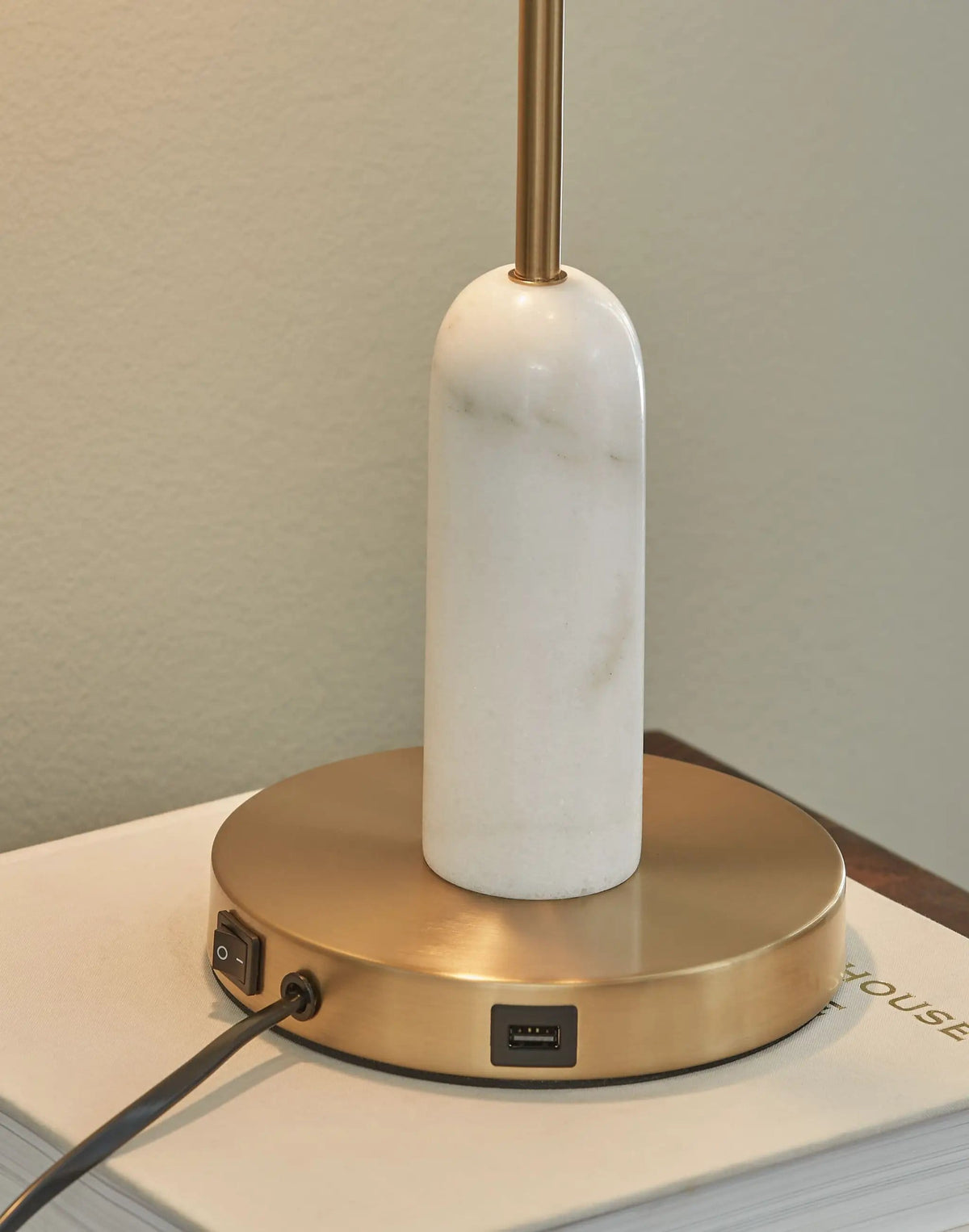 Rowleigh Marble Desk Lamp | 16 x 6.75 x 20.5 in | Marble & Metal | Gold Finish / White