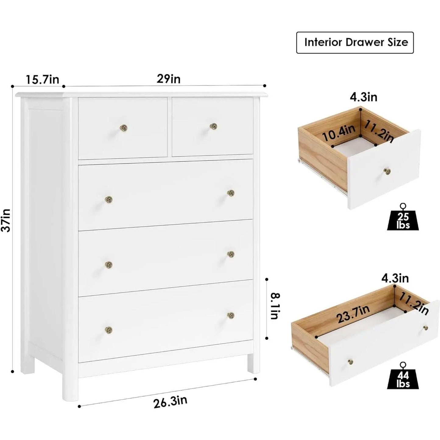 White Five Drawer Dresser For Bedroom Organization from PriceLows™
