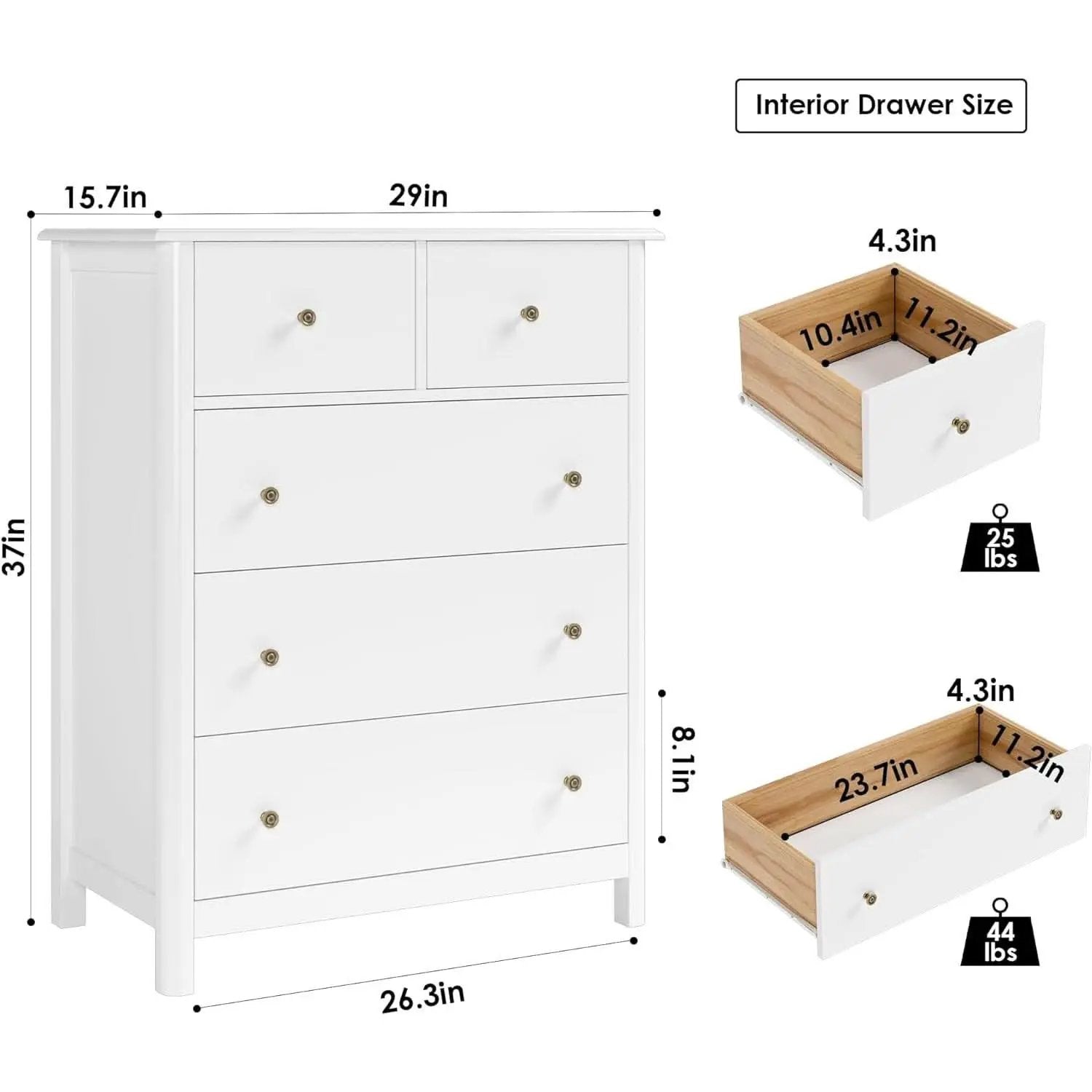 White Five Drawer Dresser For Bedroom Organization from PriceLows™