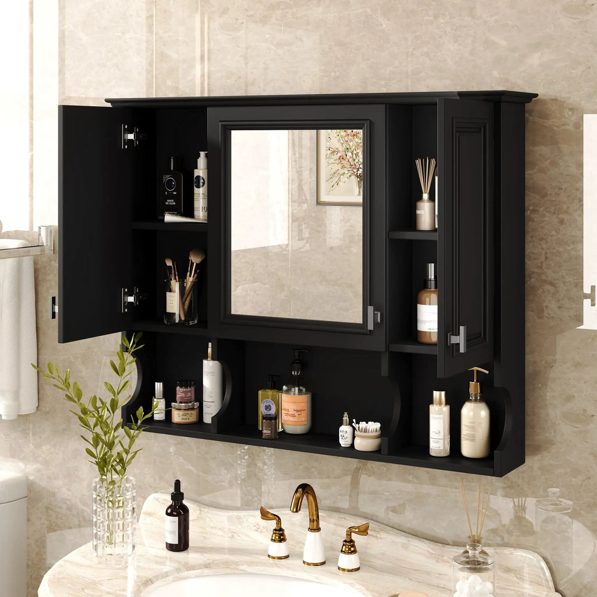 Wall Mounted Medicine Cabinet | Mirror | Open Shelves | 35 Inch Width