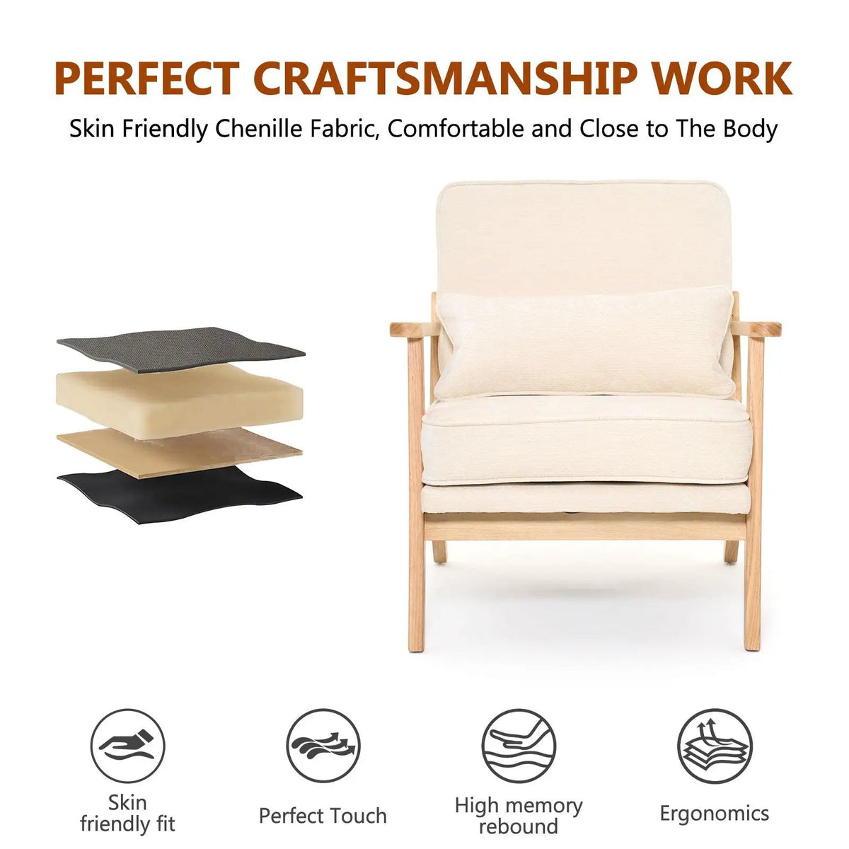 Living Room Chair | Lumbar Pillow | Mid Century Modern | Fabric