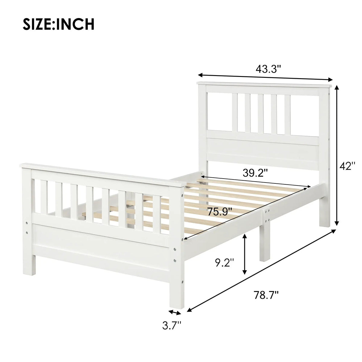 Platform Bed | Solid Pine Frame | Paneled Headboard | Wood Slats