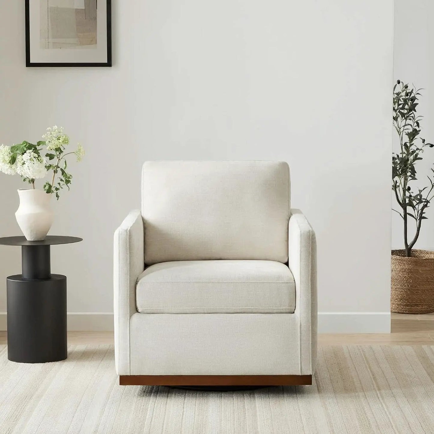 Swivel Linen Accent Armchair Mid Century Modern 360 Swivel from PriceLows™