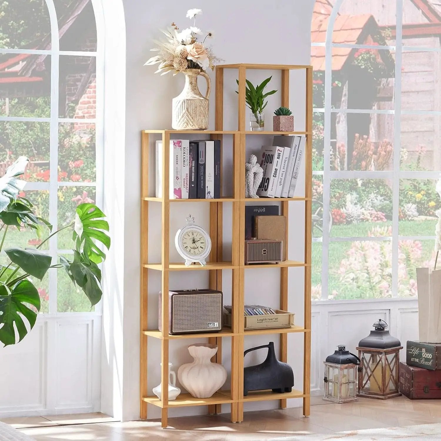 66In Tall 6 Tier Narrow Wood Bookcase Slim Shelf Living Room from PriceLows™
