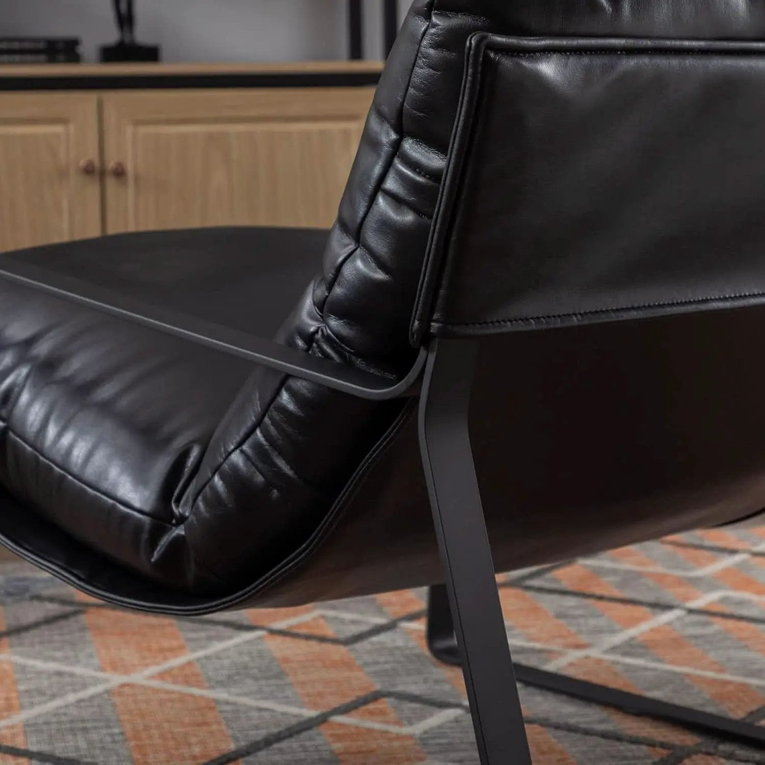 Black PU Leather MidCentury Upholstered Leisure Armchair from PriceLows™