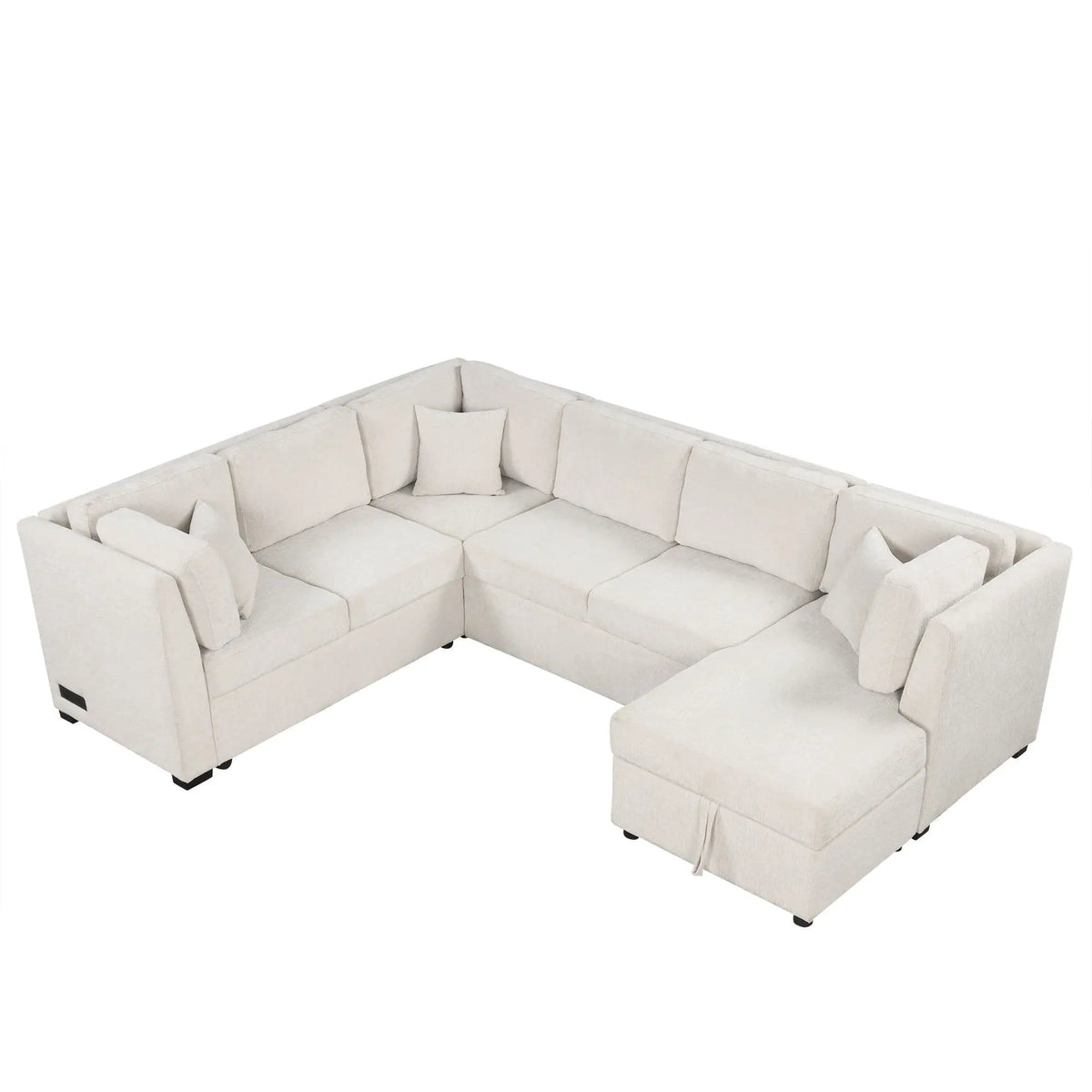 U-Shaped Sectional Sofa Pull Out Sofa Bed With Two USB Ports, Two Power Sockets | 3 Pieces | Fabric | Bedroom