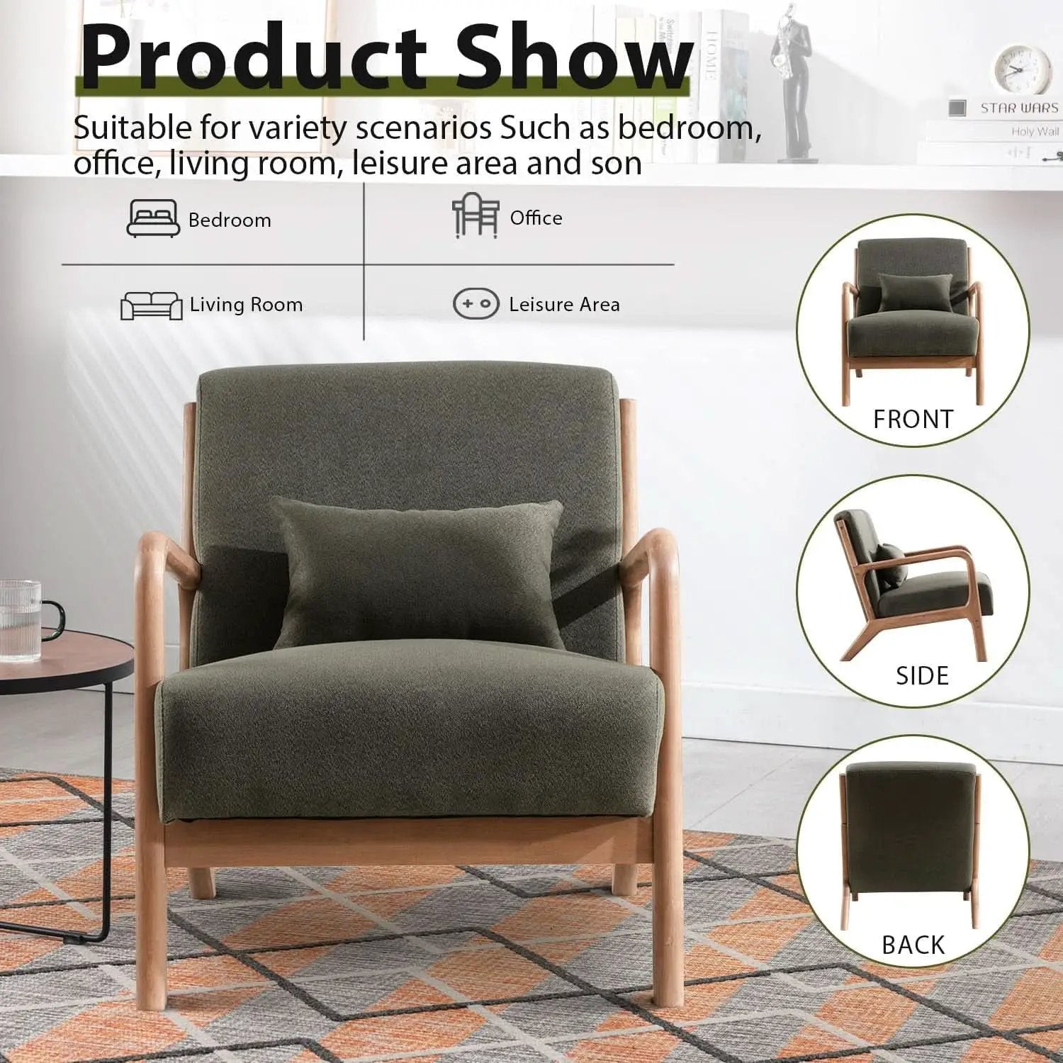 Green Upholstered Mid Century Modern Accent Armchair from PriceLows™
