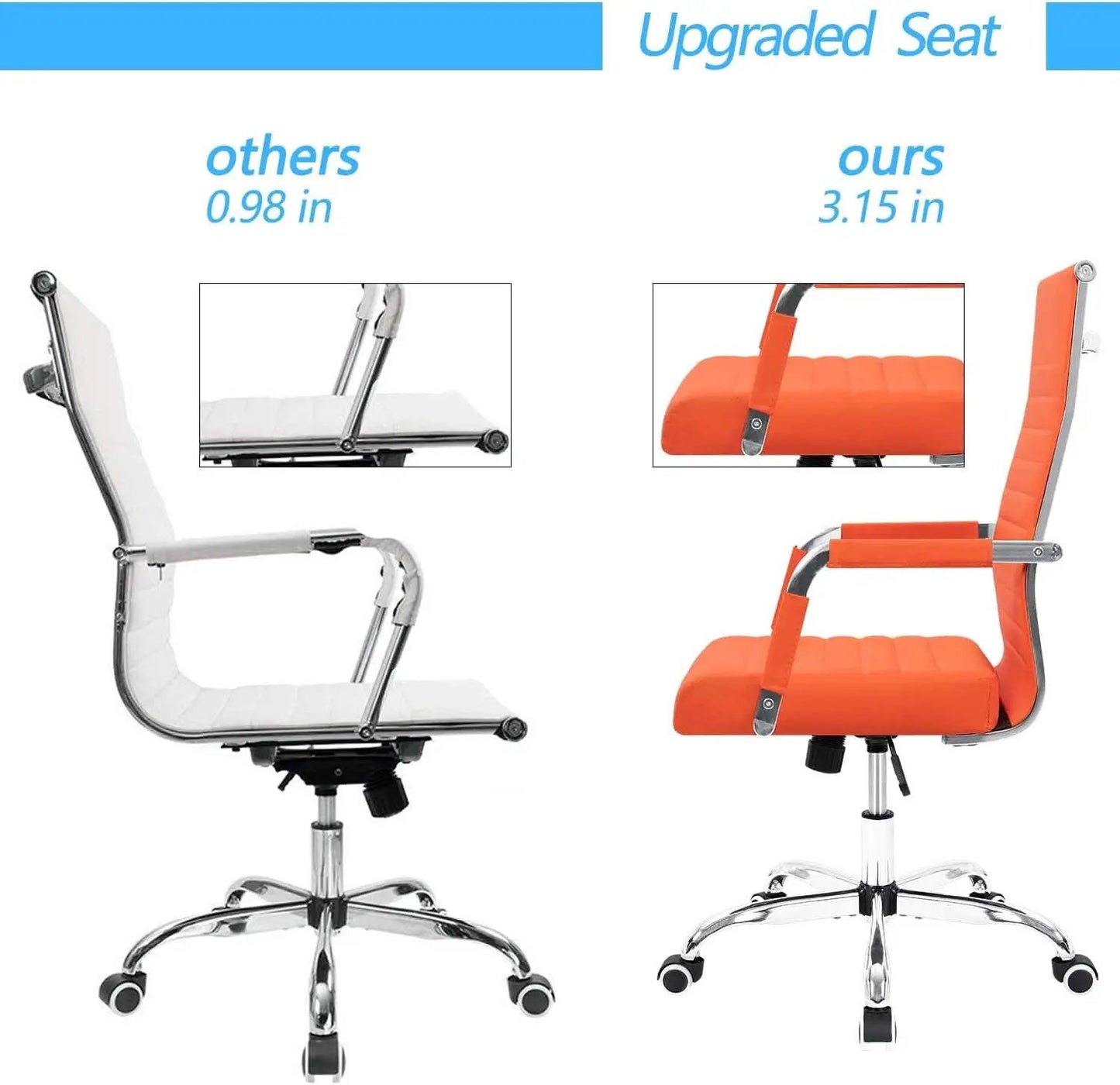 Orange Ribbed Leather Office Desk Chair Adjustable Height from PriceLows™