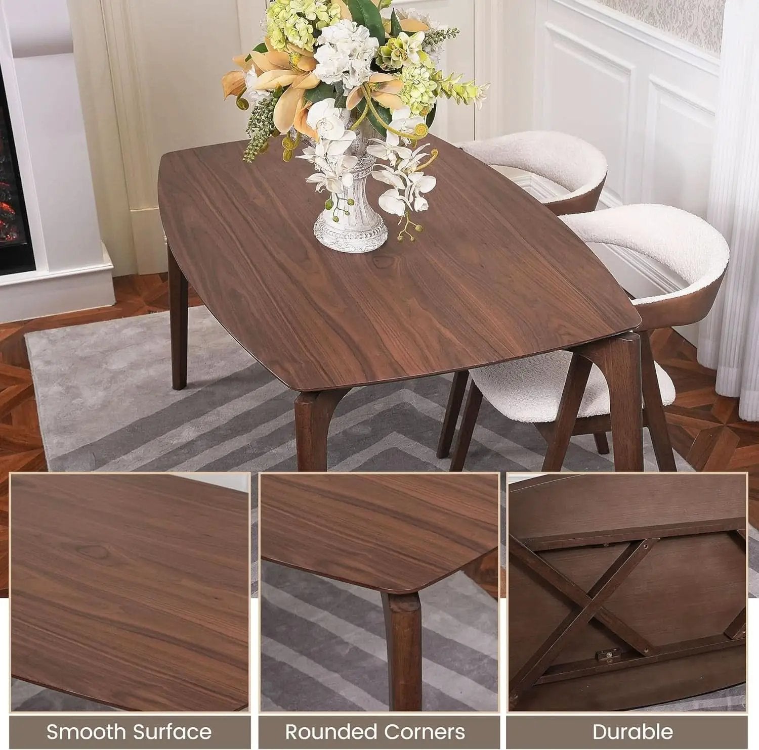 Contemporary Walnut Veneer Dining Table Set Chairs from PriceLows™