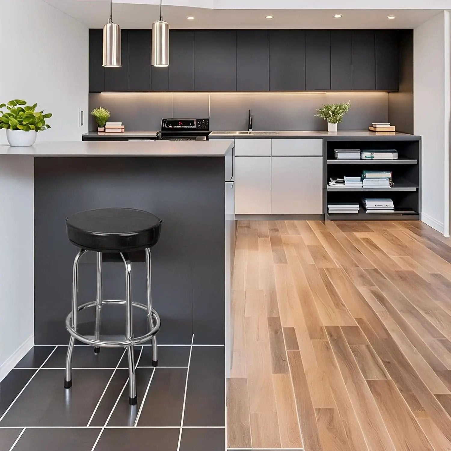 Swivel Bar Stool Padded Black For Garage And Home Use from PriceLows™