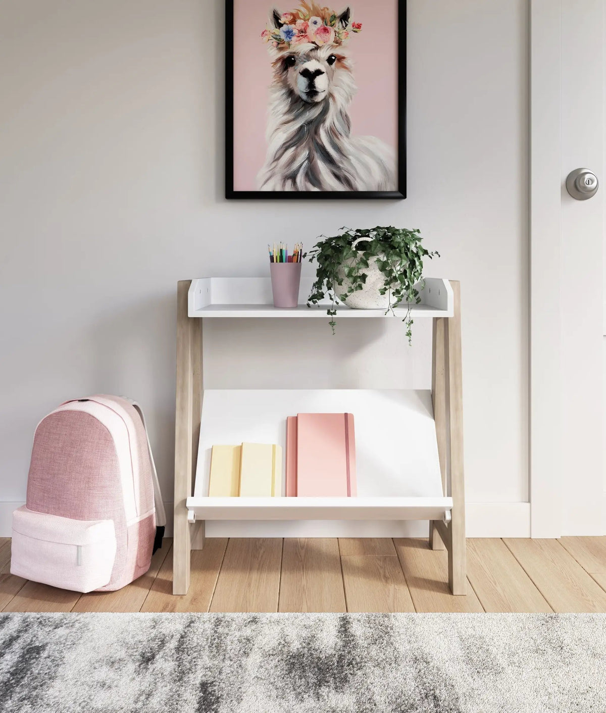 Blariden Small Bookcase | White And Tan | Wood And Engineered Wood | 28.5 Inch Height
