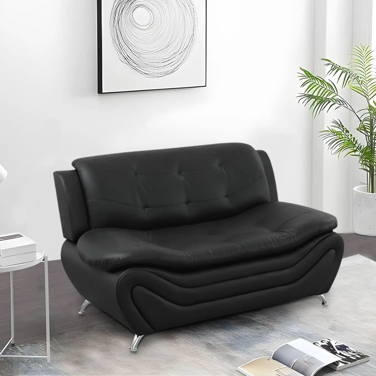 3 Piece Faux Leather Sofa Set For Living Room Black 3 Seater Sofa Loveseat Armchair from PriceLows™