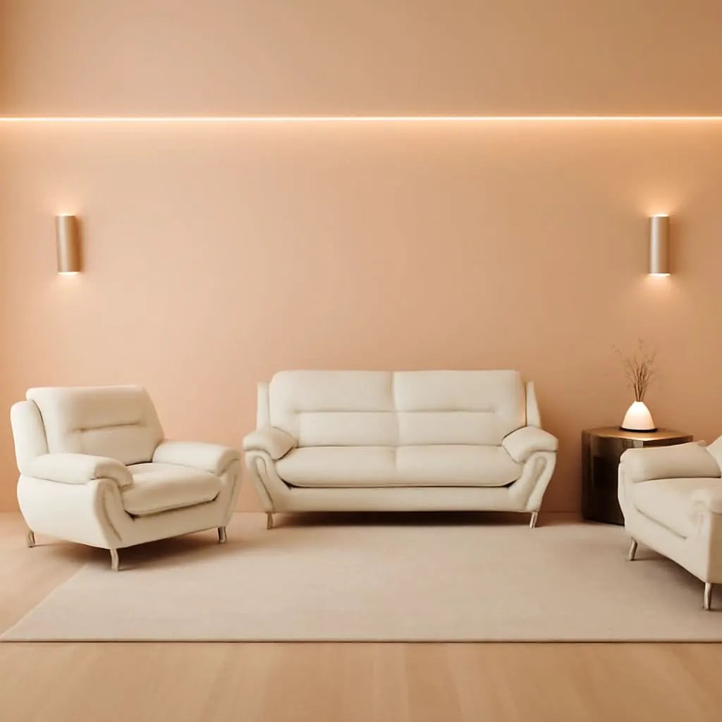 Faux Leather 3 Piece Modern Living Room Sofa Set White from PriceLows™