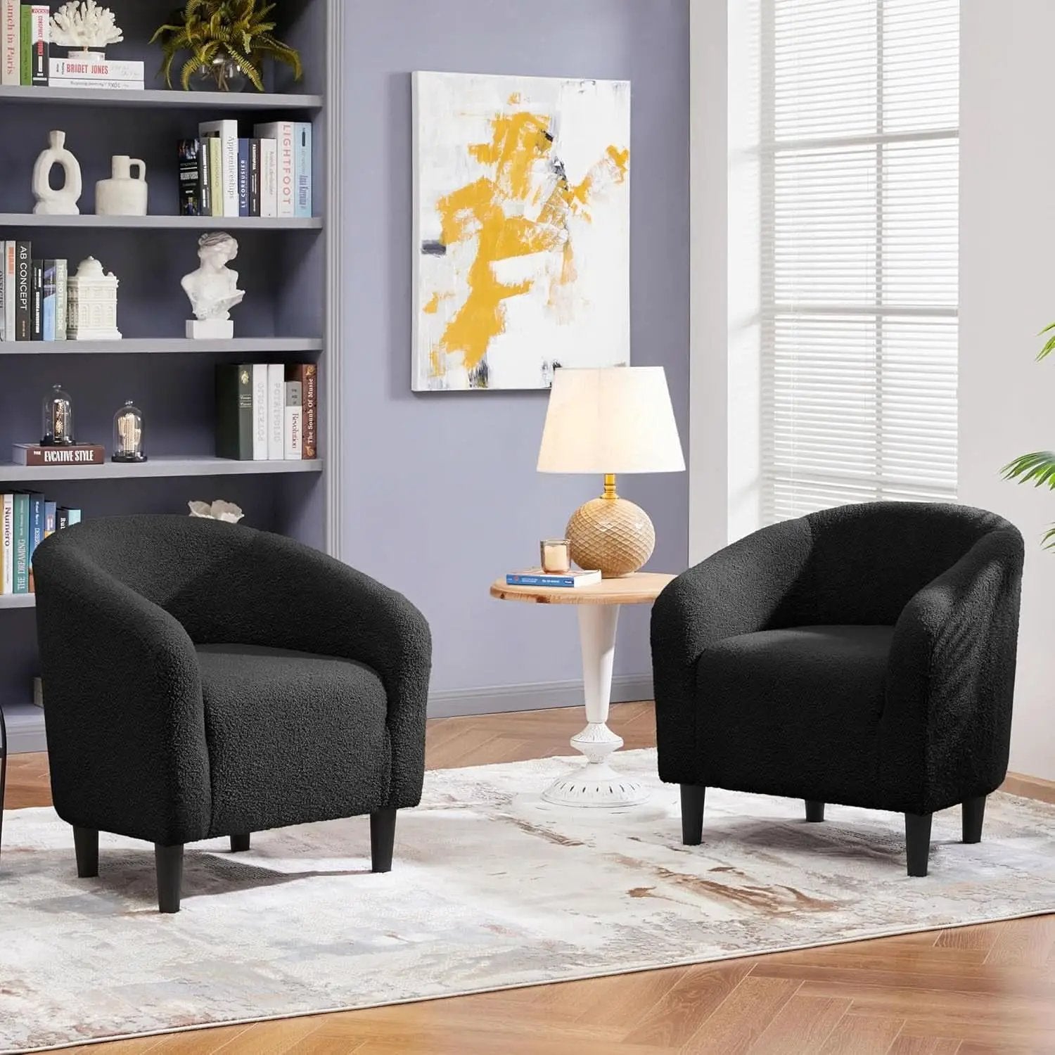 Black Boucle Armchair Club Chair Cushioned Comfort from PriceLows™
