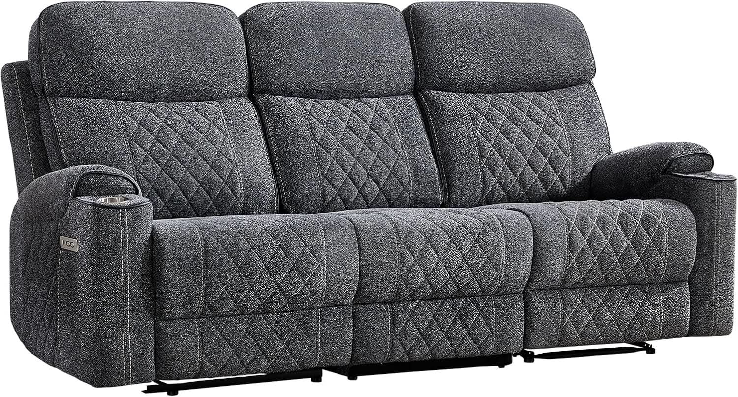 Grey Fabric 3-Seater Electric Recliner Sofa with Cup Holders from PriceLows™