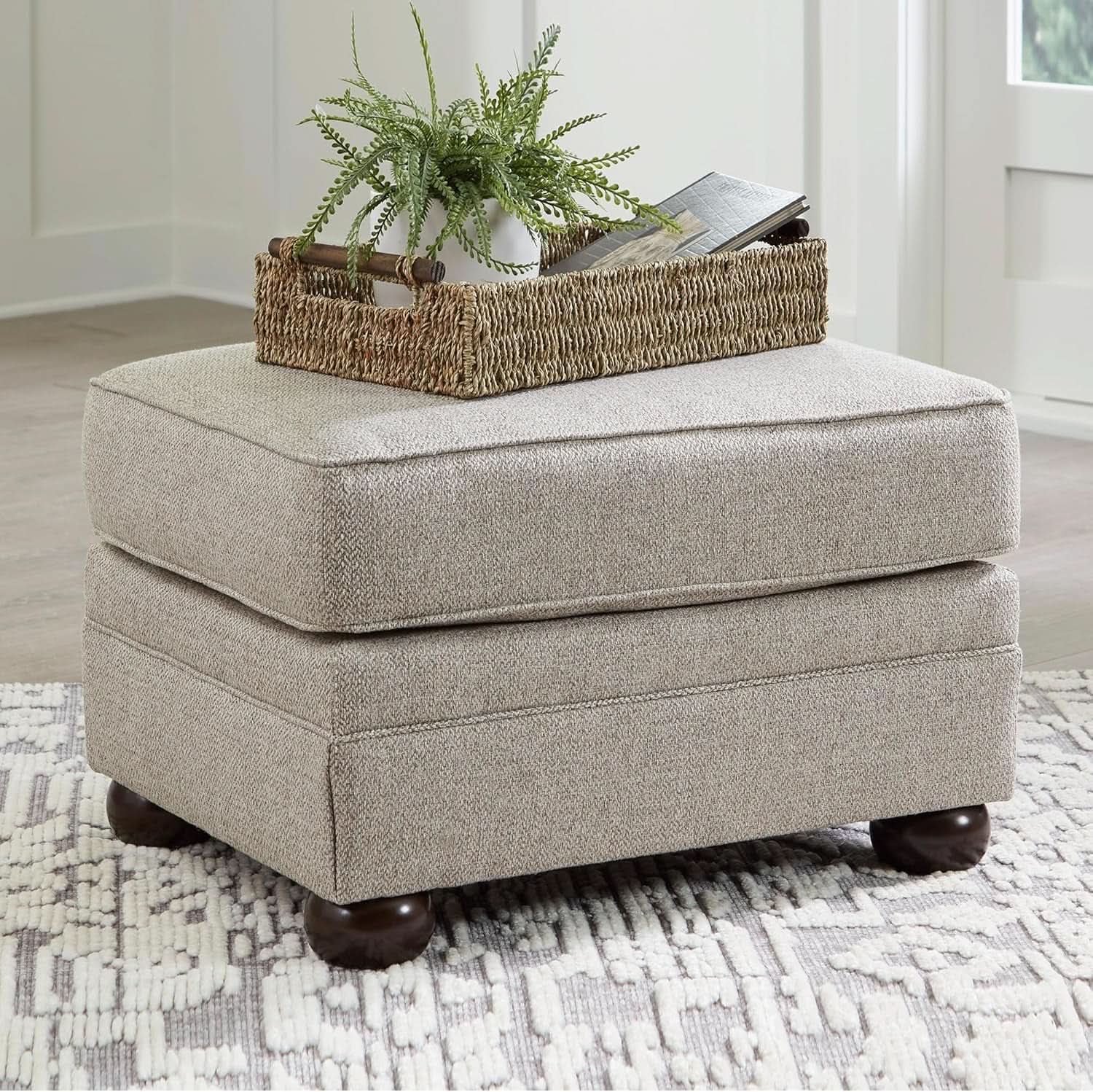 Rectangular Upholstered Ottoman Light Brown Bun Legs from PriceLows™