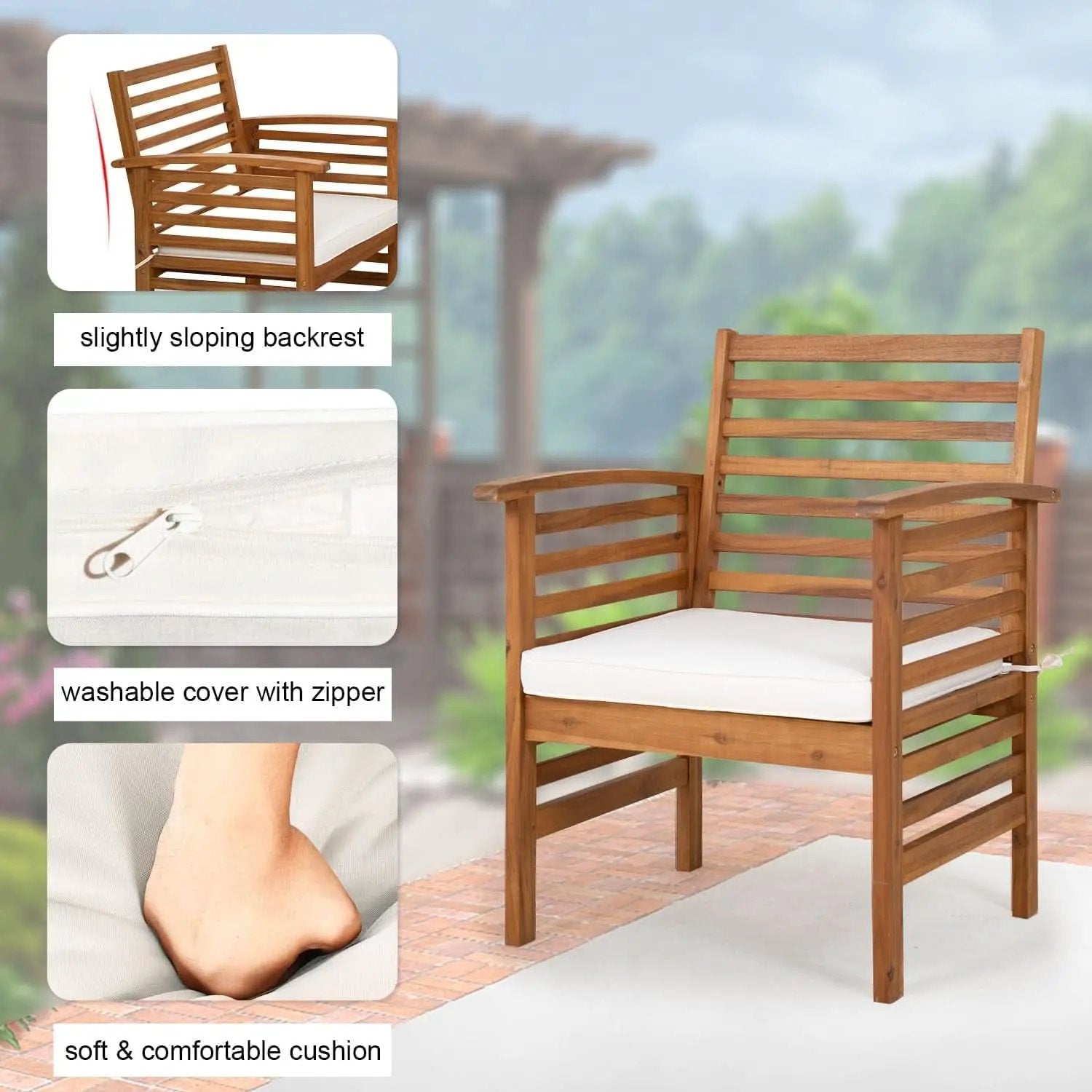 Outdoor Wood Sofa Set Natural Acacia With Thick Cushions from PriceLows™