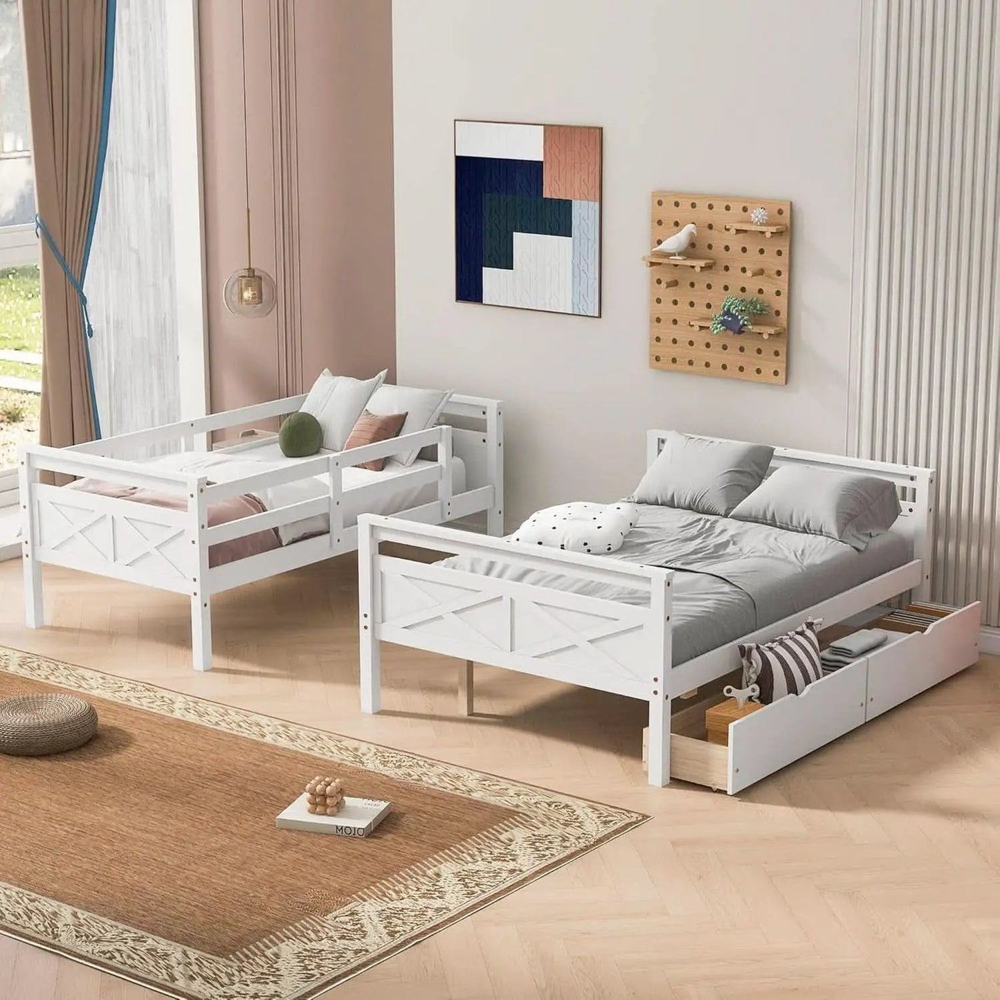 White Twin Over Full Bunk Bed With Storage Drawers from PriceLows™