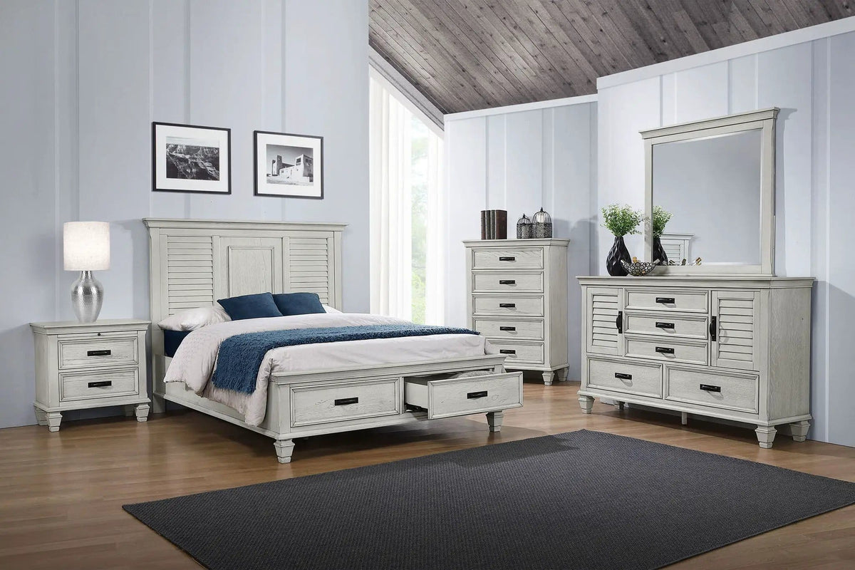 Franco 5-piece Queen Bedroom Set Distressed | 5-Piece Set | Bedroom Furniture | White