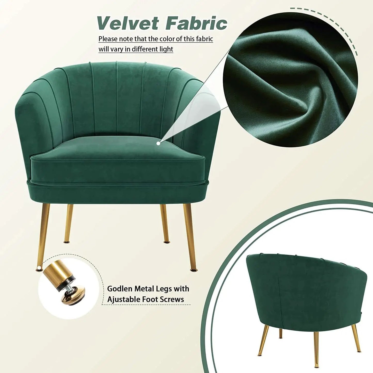 Green Velvet Accent Chair With Gold Legs For Living Room from PriceLows™