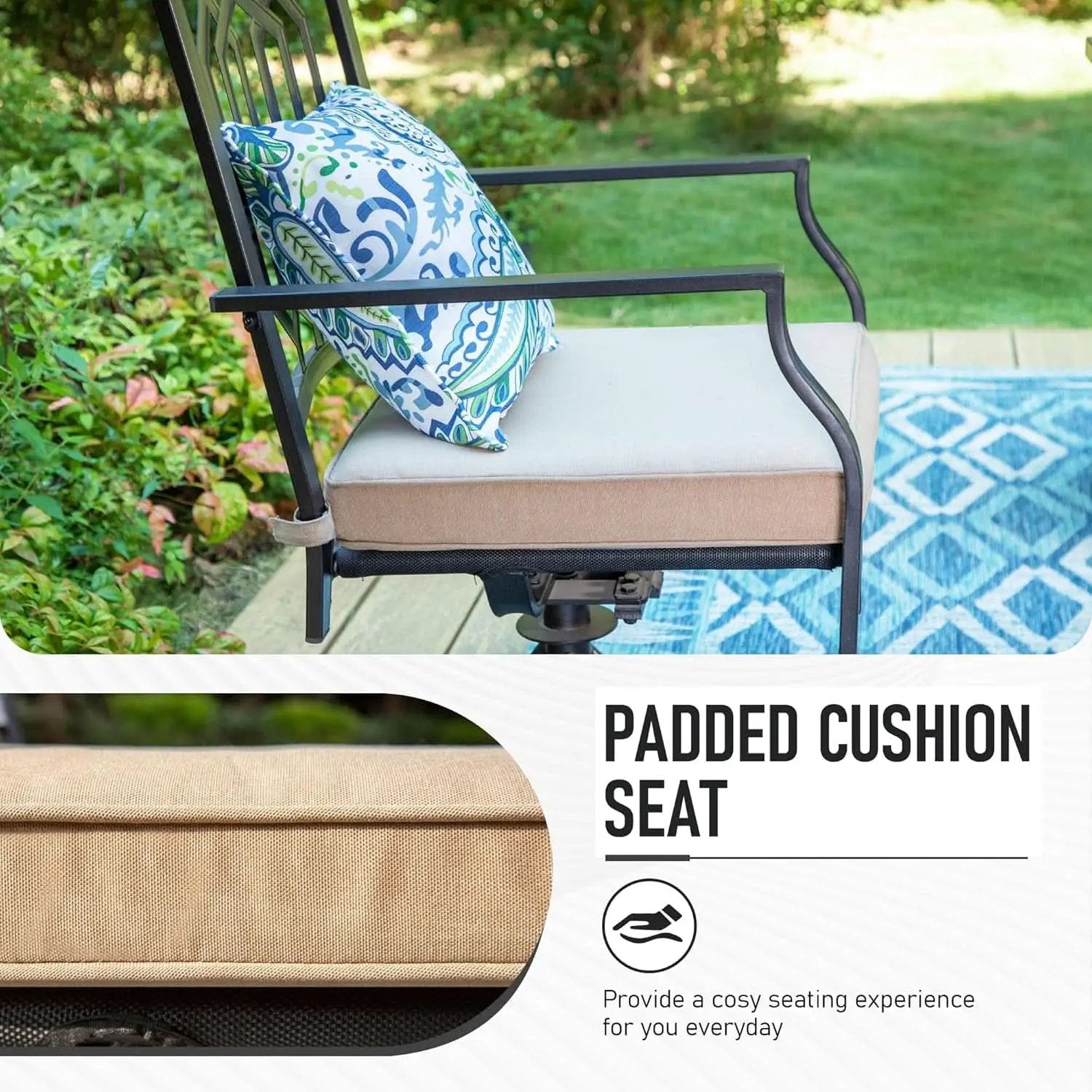 Patio Dining Set 5 Pieces With 37 Inch Table And Cushioned Swivel Chairs from PriceLows™