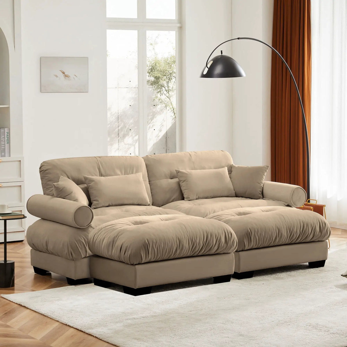 Modern Sectional Sofa | With Ottoman | Deep Seat Cushions | Throw Pillows