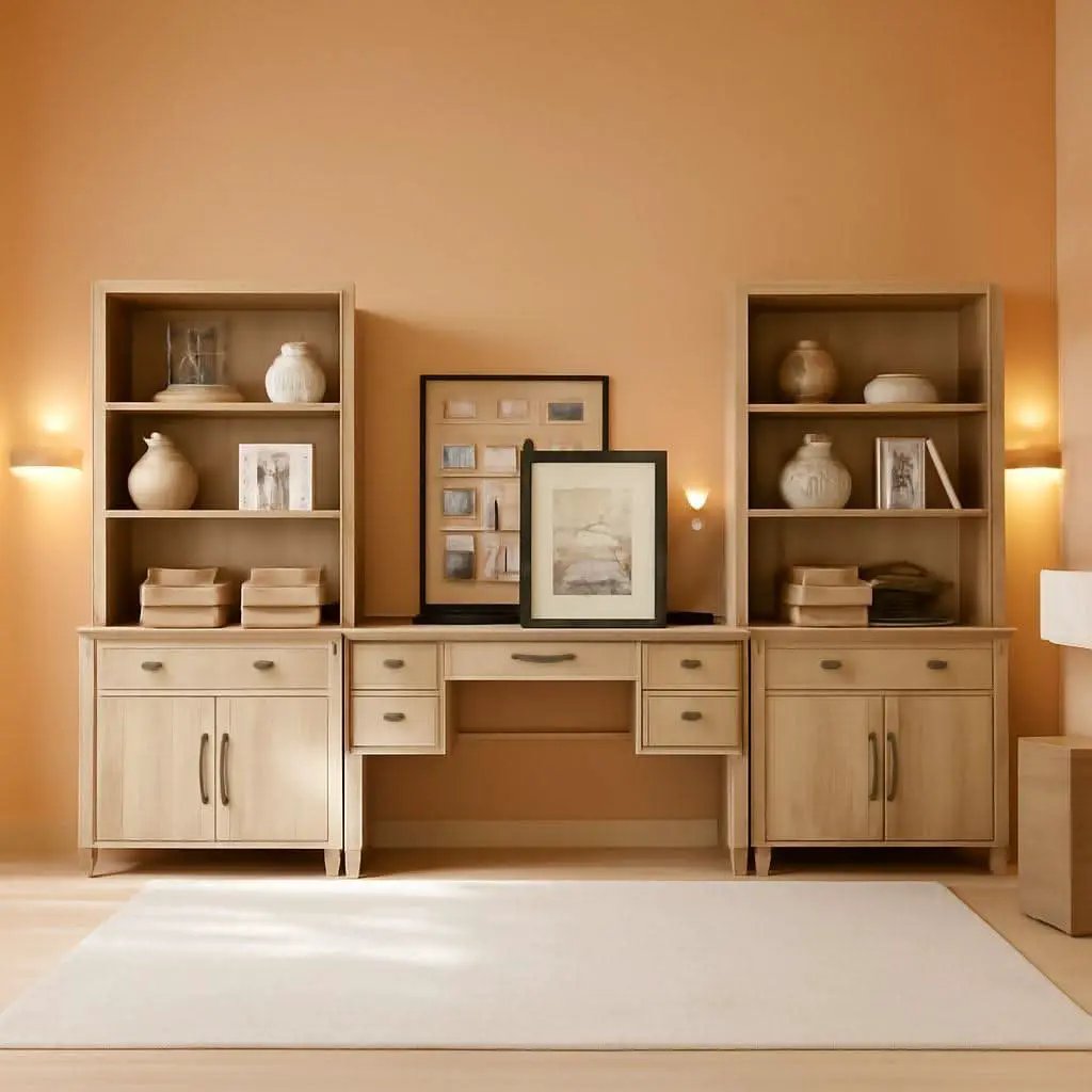 Oak 56 Inch Distressed Contemporary Workstation Desk from PriceLows™
