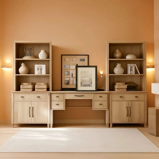 Oak 56 Inch Distressed Contemporary Workstation Desk from PriceLows™