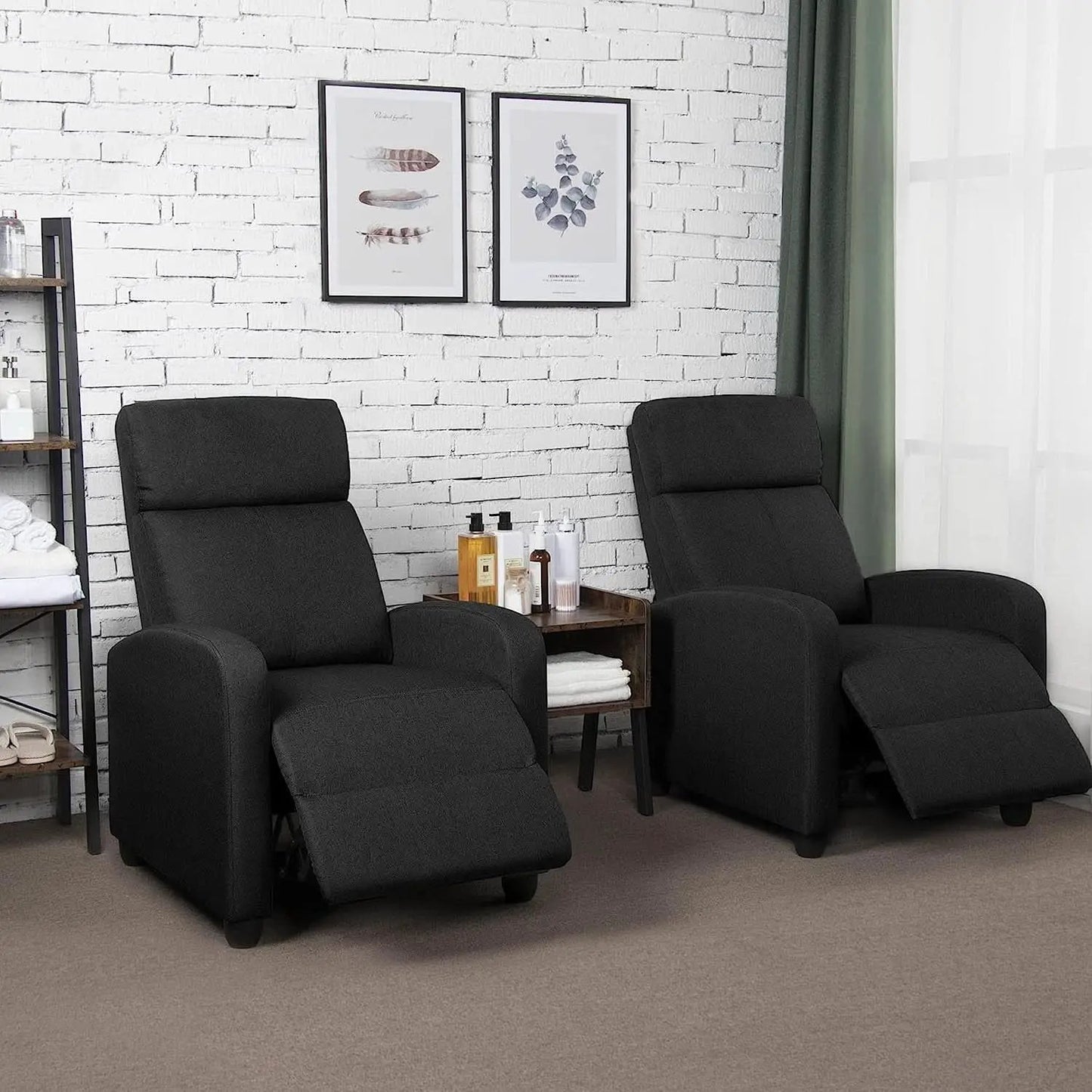 Fabric Push Back Recliner Chair Pocket Spring Matte Black from PriceLows™