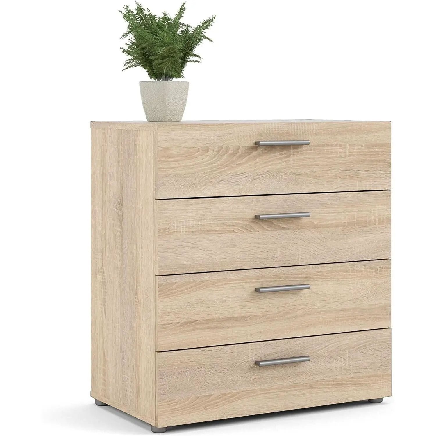 Oak Structure Four Drawer Chest With Silver Bar Handles from PriceLows™