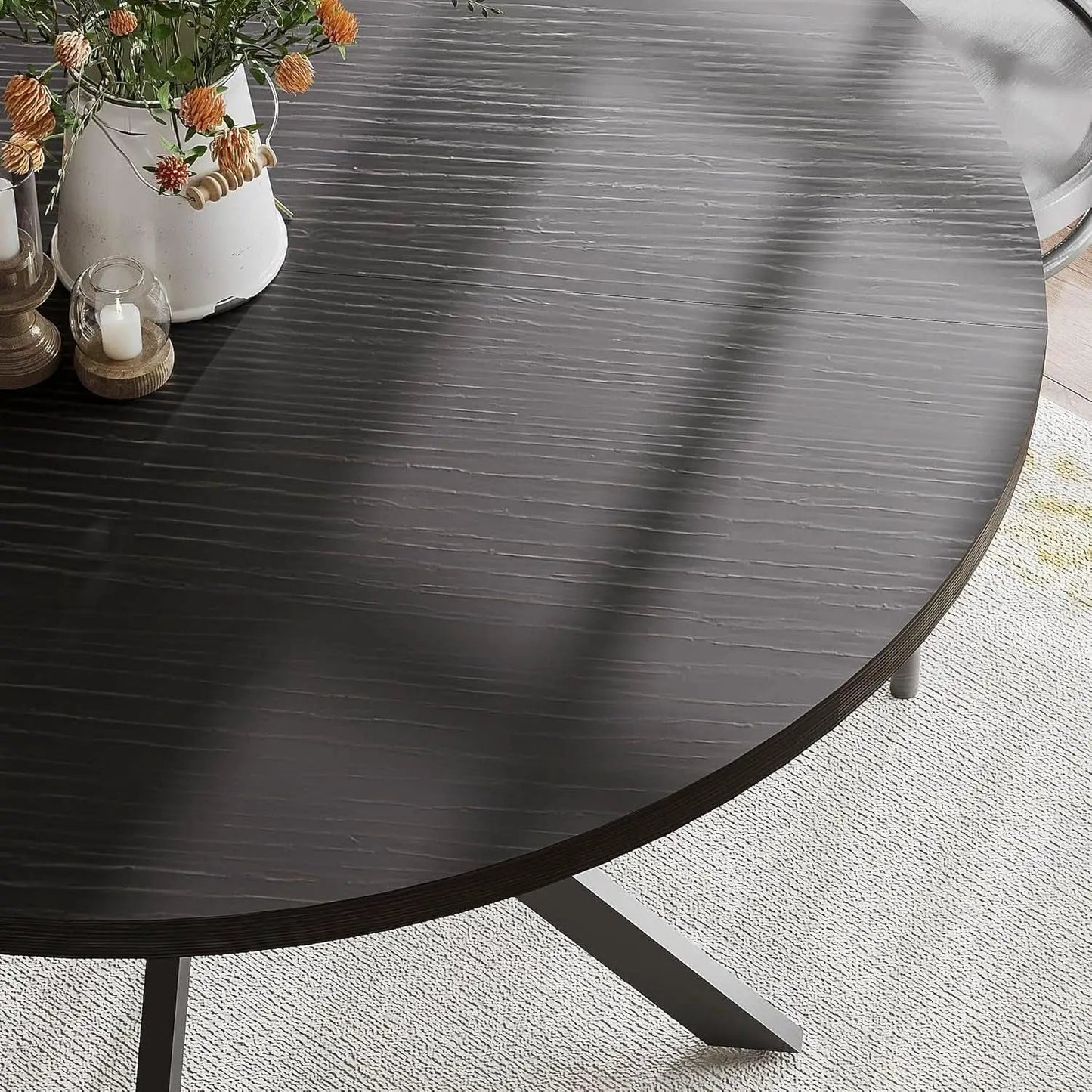 47.2 Inch Circular Dining Table Matte Black Finish from PriceLows™