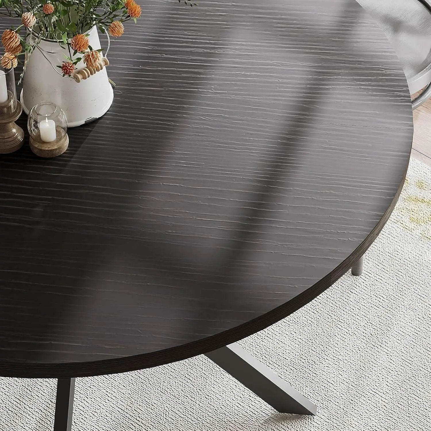 47.2 Inch Circular Dining Table Matte Black Finish from PriceLows™