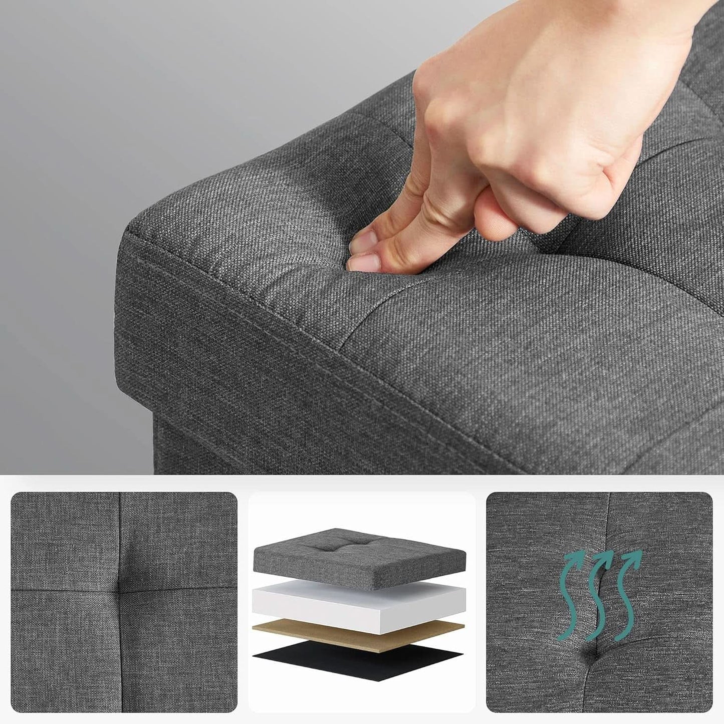 Slate Gray Storage Ottoman Bench 15x30x15.2 Inches from PriceLows™