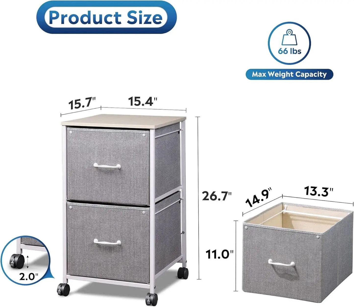 Light Grey 2 Drawer Mobile File Cabinet Rolling Printer Stand Fits A4 Or Letter Size from PriceLows™