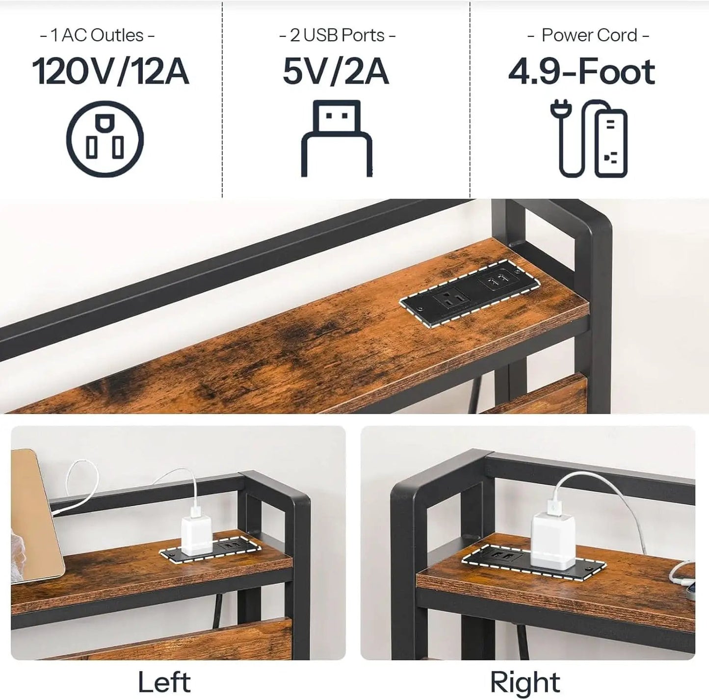 King Size Headboard with USB Ports and Storage Rack from PriceLows™